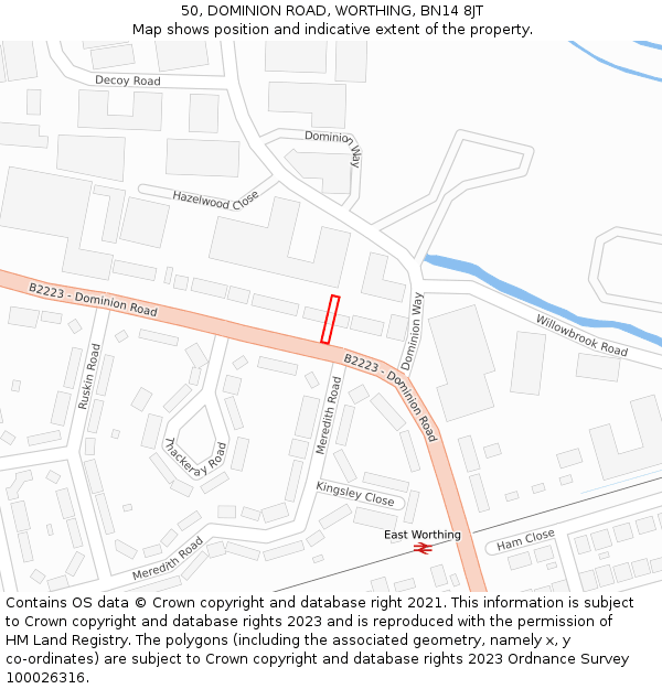 50, DOMINION ROAD, WORTHING, BN14 8JT: Location map and indicative extent of plot