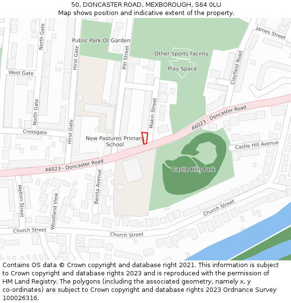 50, DONCASTER ROAD, MEXBOROUGH, S64 0LU: Location map and indicative extent of plot