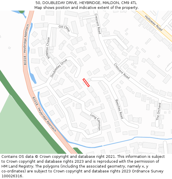 50, DOUBLEDAY DRIVE, HEYBRIDGE, MALDON, CM9 4TL: Location map and indicative extent of plot