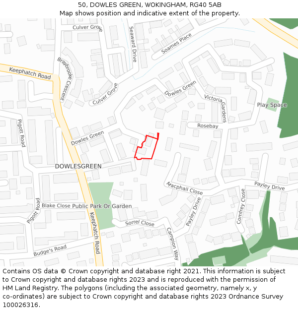 50, DOWLES GREEN, WOKINGHAM, RG40 5AB: Location map and indicative extent of plot