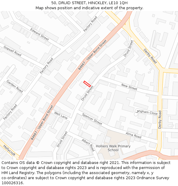 50, DRUID STREET, HINCKLEY, LE10 1QH: Location map and indicative extent of plot