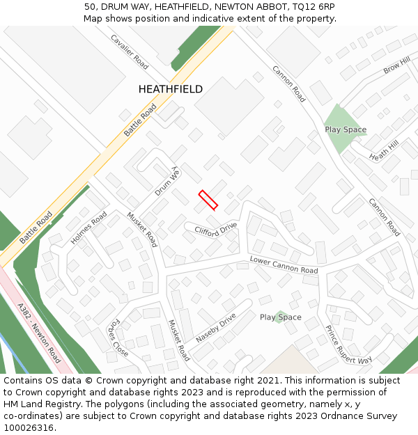 50, DRUM WAY, HEATHFIELD, NEWTON ABBOT, TQ12 6RP: Location map and indicative extent of plot