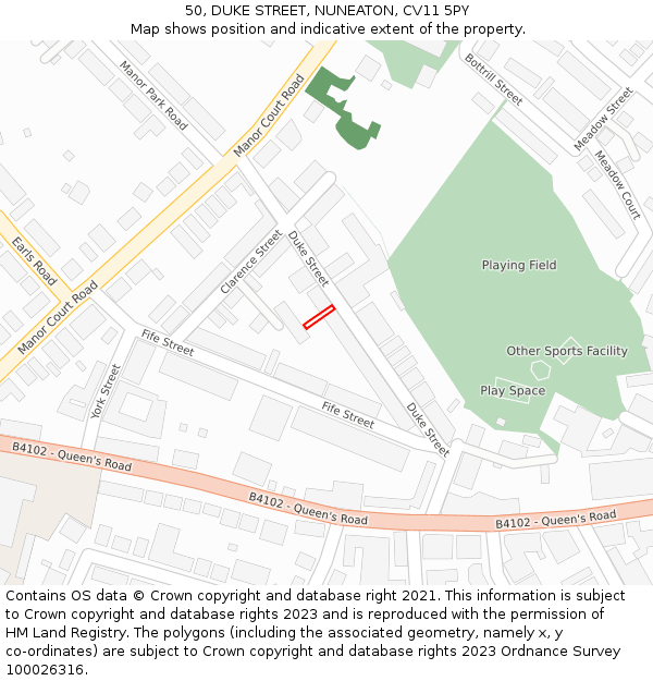 50, DUKE STREET, NUNEATON, CV11 5PY: Location map and indicative extent of plot
