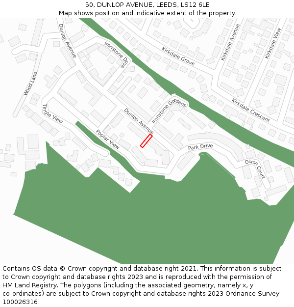 50, DUNLOP AVENUE, LEEDS, LS12 6LE: Location map and indicative extent of plot