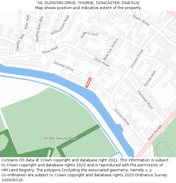 50, DUNSTAN DRIVE, THORNE, DONCASTER, DN8 5UQ: Location map and indicative extent of plot