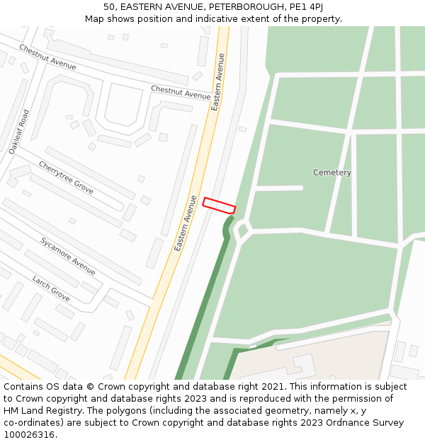 50, EASTERN AVENUE, PETERBOROUGH, PE1 4PJ: Location map and indicative extent of plot