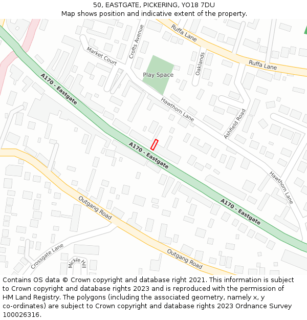 50, EASTGATE, PICKERING, YO18 7DU: Location map and indicative extent of plot