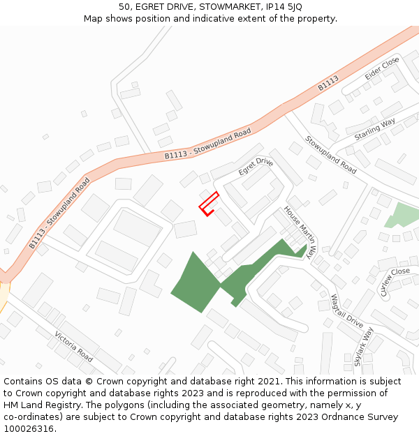 50, EGRET DRIVE, STOWMARKET, IP14 5JQ: Location map and indicative extent of plot