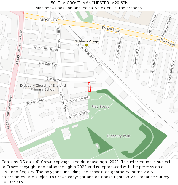 50, ELM GROVE, MANCHESTER, M20 6PN: Location map and indicative extent of plot