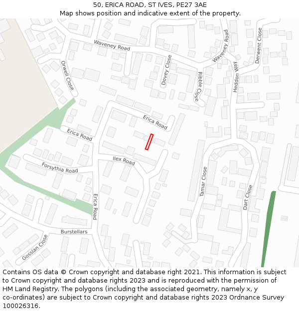 50, ERICA ROAD, ST IVES, PE27 3AE: Location map and indicative extent of plot