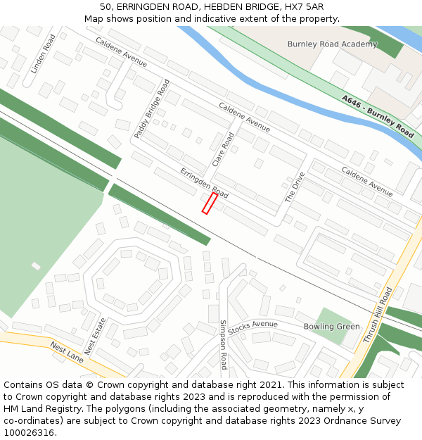 50, ERRINGDEN ROAD, HEBDEN BRIDGE, HX7 5AR: Location map and indicative extent of plot