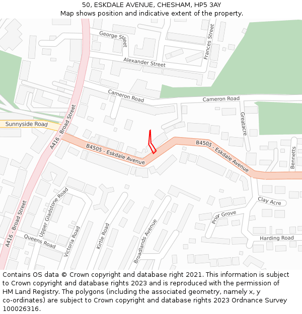 50, ESKDALE AVENUE, CHESHAM, HP5 3AY: Location map and indicative extent of plot
