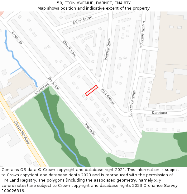 50, ETON AVENUE, BARNET, EN4 8TY: Location map and indicative extent of plot