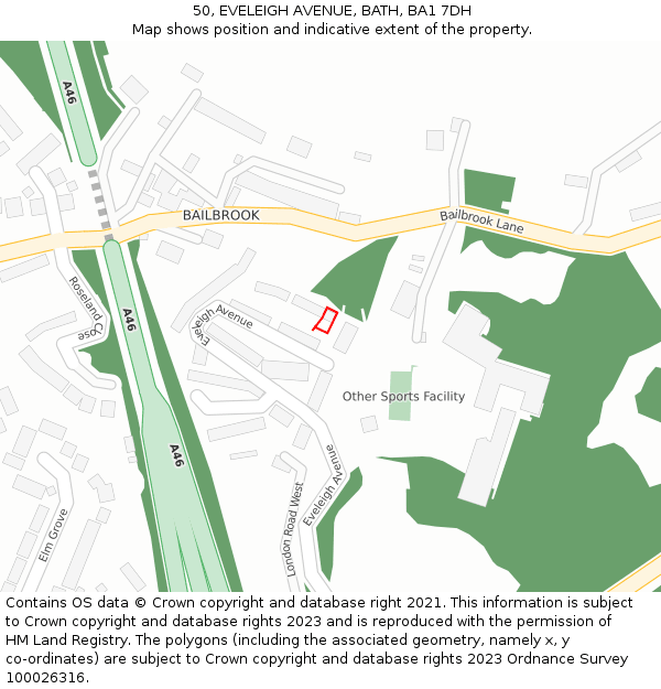 50, EVELEIGH AVENUE, BATH, BA1 7DH: Location map and indicative extent of plot