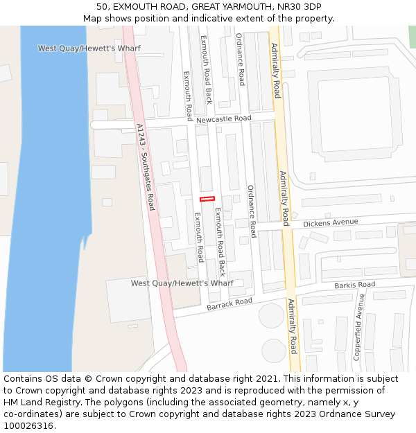 50, EXMOUTH ROAD, GREAT YARMOUTH, NR30 3DP: Location map and indicative extent of plot