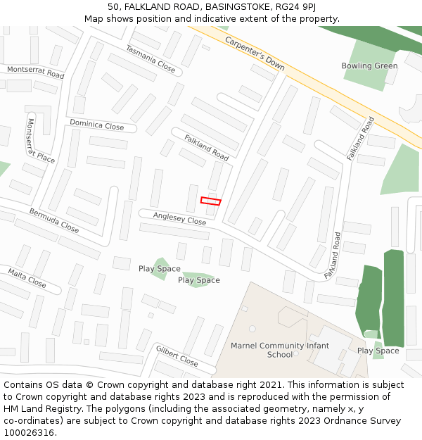 50, FALKLAND ROAD, BASINGSTOKE, RG24 9PJ: Location map and indicative extent of plot