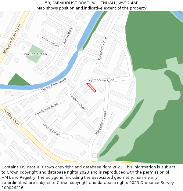 50, FARMHOUSE ROAD, WILLENHALL, WV12 4AP: Location map and indicative extent of plot