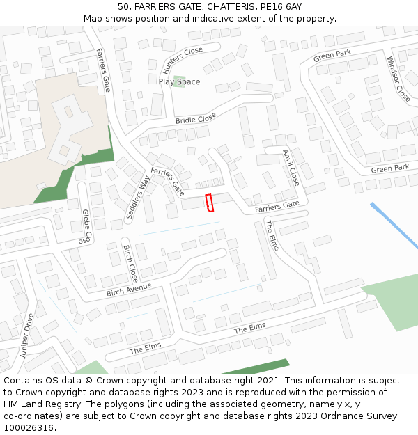 50, FARRIERS GATE, CHATTERIS, PE16 6AY: Location map and indicative extent of plot