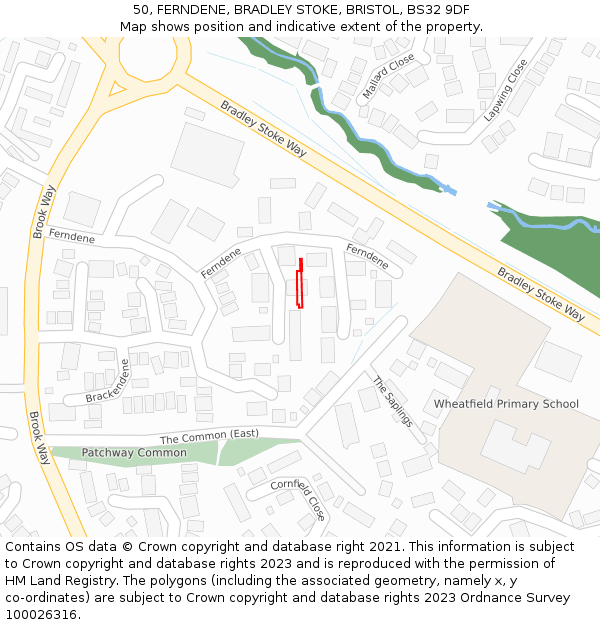 50, FERNDENE, BRADLEY STOKE, BRISTOL, BS32 9DF: Location map and indicative extent of plot