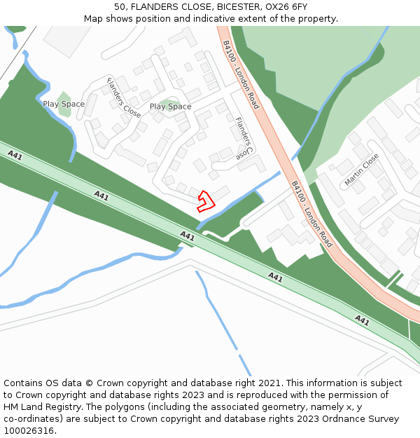 50, FLANDERS CLOSE, BICESTER, OX26 6FY: Location map and indicative extent of plot