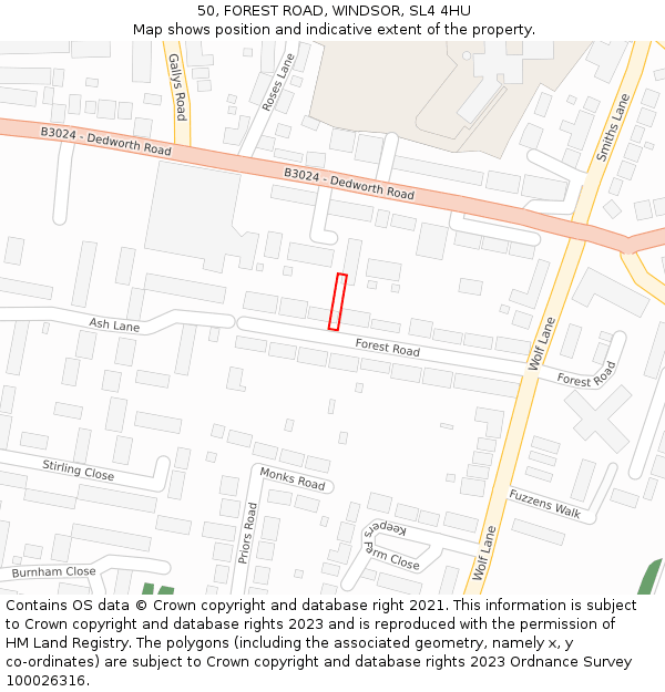 50, FOREST ROAD, WINDSOR, SL4 4HU: Location map and indicative extent of plot