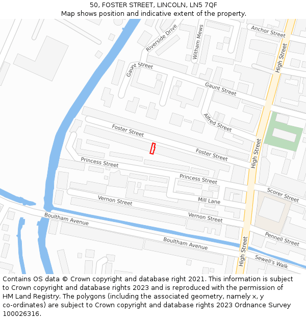 50, FOSTER STREET, LINCOLN, LN5 7QF: Location map and indicative extent of plot