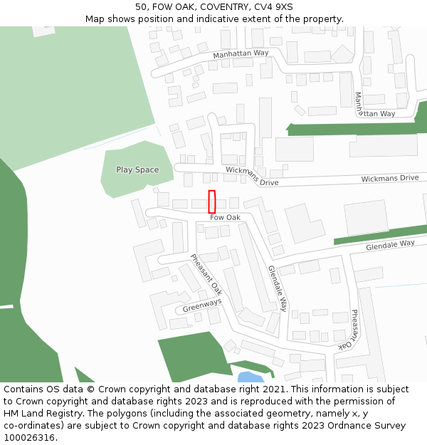 50, FOW OAK, COVENTRY, CV4 9XS: Location map and indicative extent of plot