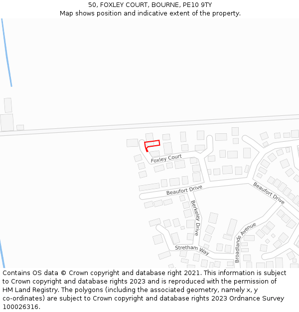 50, FOXLEY COURT, BOURNE, PE10 9TY: Location map and indicative extent of plot