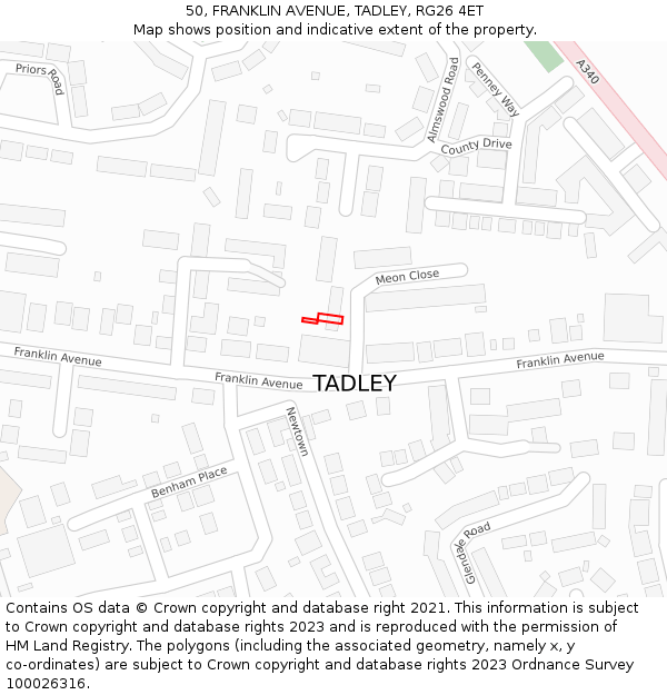 50, FRANKLIN AVENUE, TADLEY, RG26 4ET: Location map and indicative extent of plot