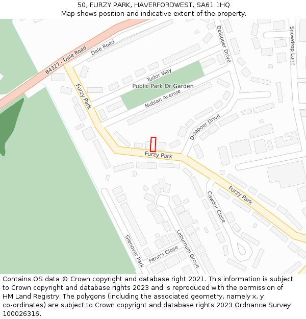 50, FURZY PARK, HAVERFORDWEST, SA61 1HQ: Location map and indicative extent of plot