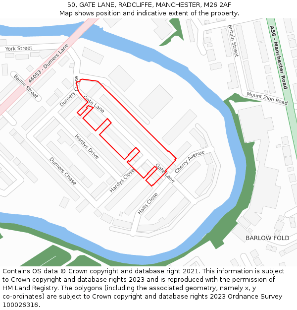 50, GATE LANE, RADCLIFFE, MANCHESTER, M26 2AF: Location map and indicative extent of plot