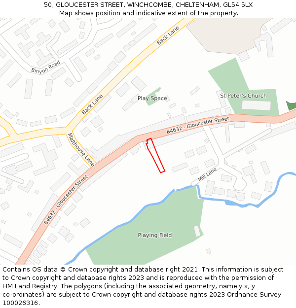 50, GLOUCESTER STREET, WINCHCOMBE, CHELTENHAM, GL54 5LX: Location map and indicative extent of plot