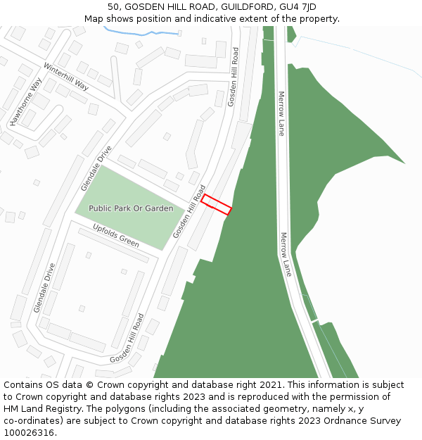50, GOSDEN HILL ROAD, GUILDFORD, GU4 7JD: Location map and indicative extent of plot