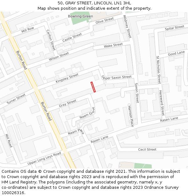 50, GRAY STREET, LINCOLN, LN1 3HL: Location map and indicative extent of plot