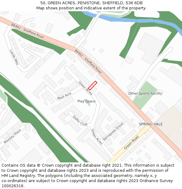 50, GREEN ACRES, PENISTONE, SHEFFIELD, S36 6DB: Location map and indicative extent of plot
