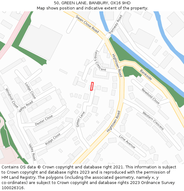 50, GREEN LANE, BANBURY, OX16 9HD: Location map and indicative extent of plot