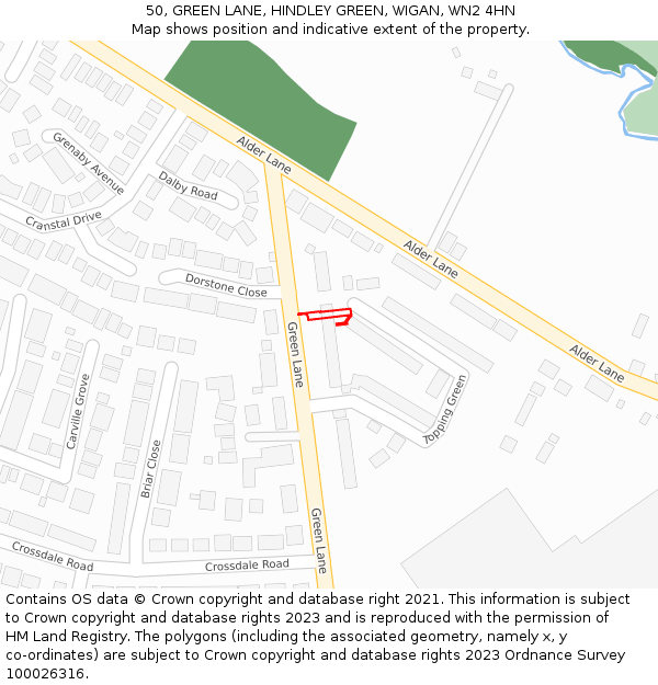 50, GREEN LANE, HINDLEY GREEN, WIGAN, WN2 4HN: Location map and indicative extent of plot