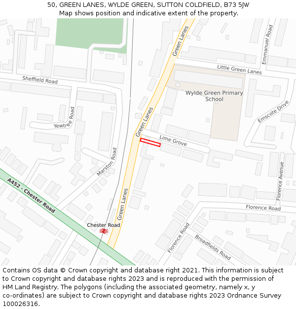 50, GREEN LANES, WYLDE GREEN, SUTTON COLDFIELD, B73 5JW: Location map and indicative extent of plot
