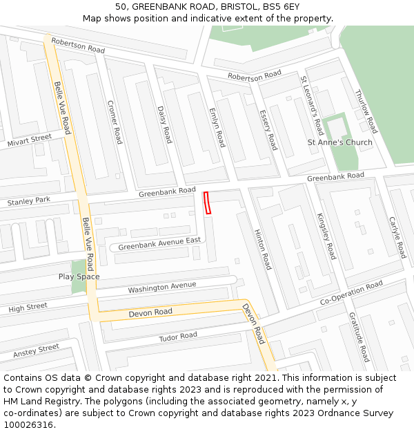 50, GREENBANK ROAD, BRISTOL, BS5 6EY: Location map and indicative extent of plot