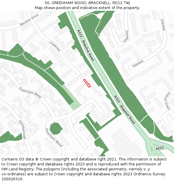 50, GREENHAM WOOD, BRACKNELL, RG12 7WJ: Location map and indicative extent of plot