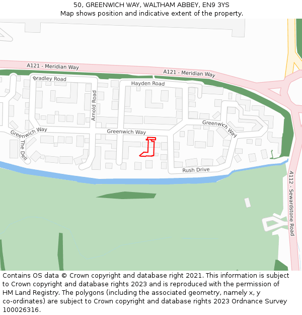 50, GREENWICH WAY, WALTHAM ABBEY, EN9 3YS: Location map and indicative extent of plot