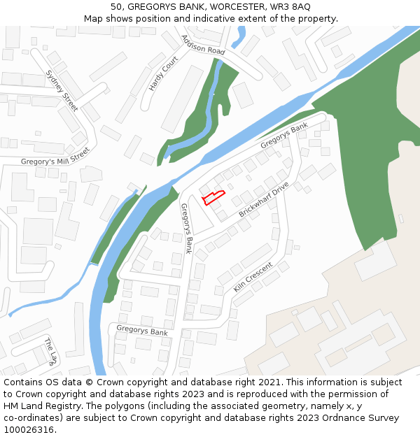 50, GREGORYS BANK, WORCESTER, WR3 8AQ: Location map and indicative extent of plot