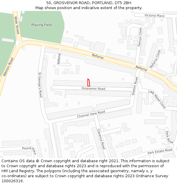 50, GROSVENOR ROAD, PORTLAND, DT5 2BH: Location map and indicative extent of plot