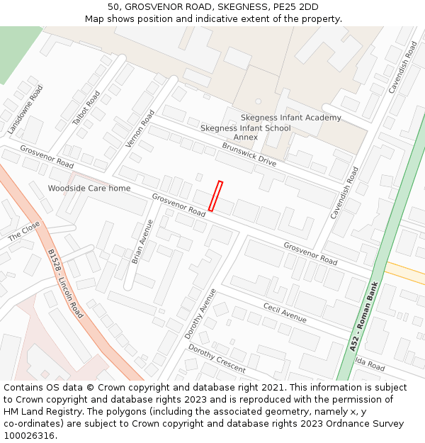 50, GROSVENOR ROAD, SKEGNESS, PE25 2DD: Location map and indicative extent of plot