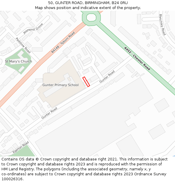 50, GUNTER ROAD, BIRMINGHAM, B24 0RU: Location map and indicative extent of plot