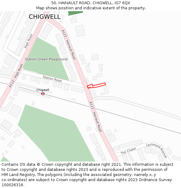 50, HAINAULT ROAD, CHIGWELL, IG7 6QX: Location map and indicative extent of plot