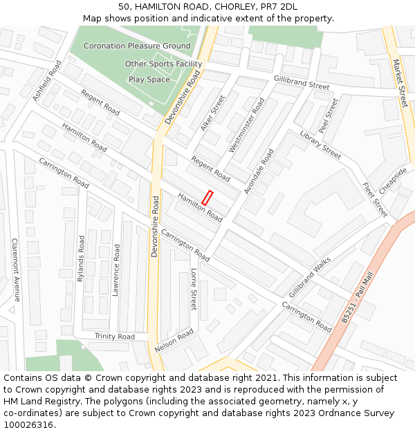 50, HAMILTON ROAD, CHORLEY, PR7 2DL: Location map and indicative extent of plot