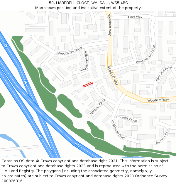 50, HAREBELL CLOSE, WALSALL, WS5 4RS: Location map and indicative extent of plot