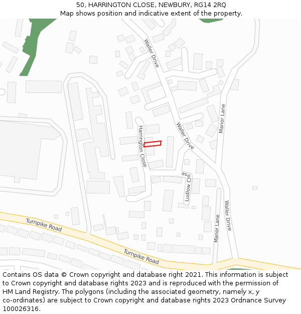 50, HARRINGTON CLOSE, NEWBURY, RG14 2RQ: Location map and indicative extent of plot