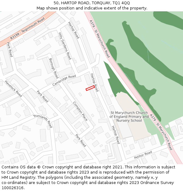 50, HARTOP ROAD, TORQUAY, TQ1 4QQ: Location map and indicative extent of plot